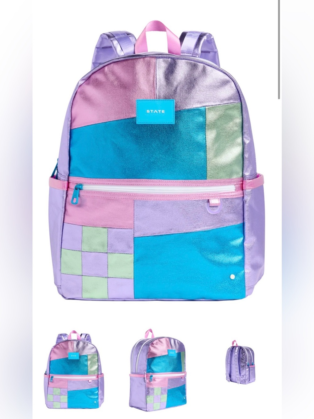 STATE Kids Metallic Patchwork Backpack - Lavender Teal Pink